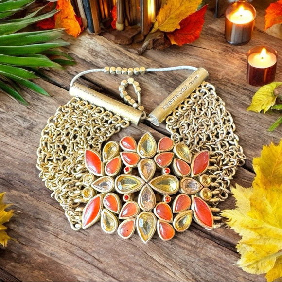 KENNETH COLE Gold-Tone Stretch Bracelet w/ Red & Amber Stones - Picture 6 of 10